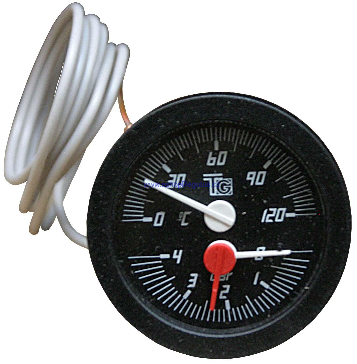 Termomanometr 0-120°C, 4 bar, kapilára 1 m, d=57,5 mm, černý